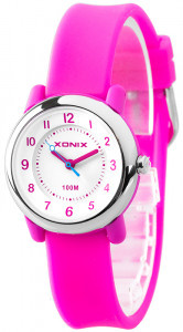 Drobny Wskazówkowy Zegarek XONIX - Dziecięcy / Damski - Wyraźna Czytelna Tarcza Ze Wszystkimi Indeksami - Pudełko - Kolor Różowy