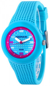 Mały Niebieski Damski i Dziecięcy Zegarek XONIX - Wskazówkowy z Podświetleniem - Ciekawy Wzór Paska i Tarczy - Antyalergiczny i Wodoodporny 100m