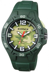 Wodoszczelny 100m Zegarek Analogowy XONIX - Damski / Młodzieżowy - Podświetlana Tarcza - Duże Indeksy - Kolor Zielony Moro Khaki
