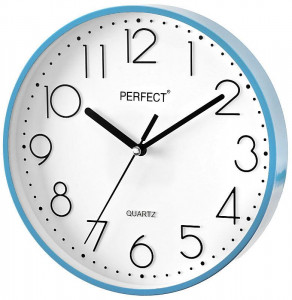Klasyczny Zegar Ścienny - Kolor Niebieski - Duże Cyfry – Średnica 22cm - Cienka Ramka 