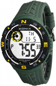 Lekki Sportowy Zegarek XONIX - Uniwersalny - Wodoodporny, Alarm, Stoper 100 Międzyczasów - Syntetyczny Pasek - Military Green - MILITARY