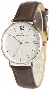 Stylowy Uniwersalny Zegarek Jordan Kerr - Klasyczna Tarcza o Dyskretnym Wyglądzie + Datownik Na Godzinie 6 - Brązowy Skórzany Pasek