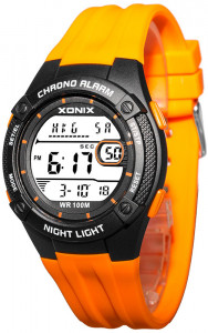 Sportowy Zegarek XONIX - Uniwersalny - Wodoszczelny 100m - Wielofunkcyjny - Stoper 15 Międzyczasów, Timer 3 Interwały, Czas Światowy Dla 24 Stref , 8 Alarmów + inne - Kolor Pomarańczowy