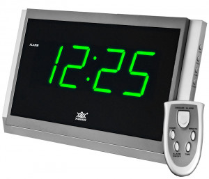 Sterowany Pilotem Cyfrowy Zegar z Budzikiem XONIX - Duży, Czytelny Wyświetlacz LCD z Zielonymi Cyframi - Zasilany Sieciowo