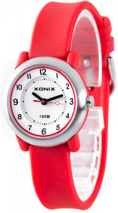 Drobny Wskazówkowy Zegarek XONIX - Dziecięcy / Damski - Wyraźna Czytelna Tarcza Ze Wszystkimi Indeksami - Pudełko - Kolor Czerwony