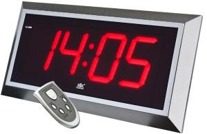 Duży Zegar Kwarcowy XONIX Zasilany Sieciowo - Sterowany Pilotem - Budzik, Funkcja Dobudzania, Data - Duży Wyświetlacz LCD z Czytelnymi Czerwonymi Cyframi - 43cm Szerokości