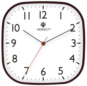 Zegar Na Ścianę PERFECT - Klasyczny Wygląd - Czytelne Indeksy - Kwadratowy z Zaokrągleniami – Brązowy