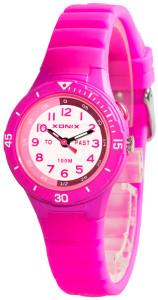 Mały Wskazówkowy Zegarek Dla Dziewczynki XONIX Wodoszczelny 100m - Czytelna Tarcza z Wyraźną Podziałką - Idealny Do Nauki Godzin - Kolor Różowy