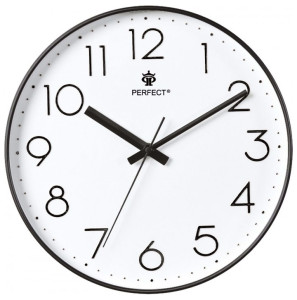 Zegar Na Ścianę PERFECT - Klasyczny Okrągły 30cm Średnicy - Wyraźna Tarcza - Czarny