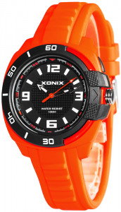 Uniwersalny Zegarek XONIX - Wodoszczelny 100m - Analogowy z Podświetlaną Tarczą - Czytelna Podziałka Godzin - POMARAŃCZOWY - Na Prezent + Pudełko