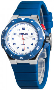 Nieduży Zegarek Analogowy XONIX WR100m - Wskazówkowy z Podświetleniem - Przejrzysta Tarcza - Dla Dziewczynki, Chłopca i Damski - Boys - Kolor Granatowy