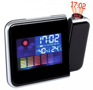 Zegarek Budzik Na Baterie z Projektorem - Pomiar Wilgotności, Temperatury, Pamięć Pomiarów Wskazań - Kolorowy Wyświetlacz