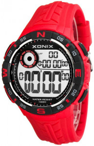 Lekki Sportowy Zegarek XONIX - Uniwersalny - Wodoodporny, Alarm, Stoper 100 Międzyczasów - Syntetyczny Pasek - Czerwony