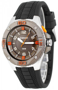 Wskazówkowy Zegarek z Dużą Podświetlaną Tarczą XONIX - Uniwersalny Model - Wodoszczelny 100m - Antyalergiczny - Czarny Pasek, Szara Tarcza + Pudełko