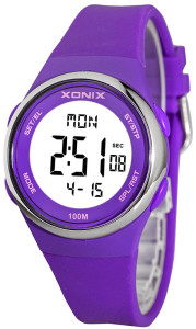 Wielofunkcyjny Zegarek Sportowy XONIX - Dziecięcy Młodzieżowy Damski - Wodoszczelny 100m - Cyfrowy Czytelny Wyświetlacz - Stoper Podświetlenie Data Timer Druga Strefa Czasowa - FIOLETOWY
