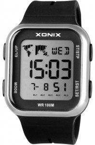 Zegarek Elektroniczny z Prostokątnym Wyświetlaczem XONIX - Damski / Męski / Młodzieżowy - 5 Alarmów Codziennych + Funkcja Drzemki - Stoper - Timer - Podświetlenie - Wodoszczelny 100m - Sportowy