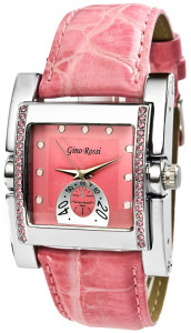 Designerski Zegarek Damski GR na Stylizowanym Skórzanym Pasku - Różowy