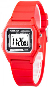 Klasyczny Uniwersalny Zegarek Elektroniczny XONIX - Wodoszczelny 100m - Wielofunkcyjny - Kolor Czerwony