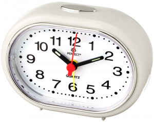 Klasyczny Wolnostojący Zegarek Wskazówkowy z Budzikiem - Kolor Biały - Małych Rozmiarów 6,1cm Wysokości - Standardowy Tykający Mechanizm
