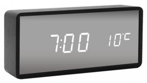 Elektroniczny Budzik Na Baterie XONIX w Drewnianej Obudowie - Lustrzany Wyświetlacz - 3 Niezależne Alarmy - Głosowa Aktywacja Podświetlenia – Termometr 