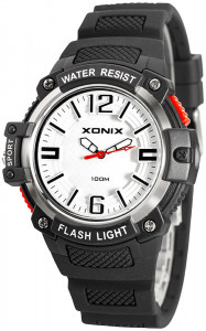 Męski i Młodzieżowy Zegarek Sportowy XONIX - Wskazówkowy z Podświetleniem - Podświetlenie Boczne LATARKA - Wodoszczelny 100m - CZARNY