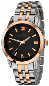 Nietuzinkowy Zegarek Dla Kobiety - Jordan Kerr - Srebrny - Dodatki z Różowego Złota - Czarna Tarcza