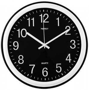 Czarno Biały Zegar Ścienny Marki Perfect - Okrągły - Duże Indeksy Godzin - Klasyczny Wygląd - 30,5cm Średnicy