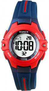 Mały Dziecięcy Zegarek XONIX Na Każdą Rękę - Elektroniczny Wyświetlacz LCD z Podświetleniem - Dziecięcy Dla Dziewczynki i Damski - Wodoszczelny 100m - Wielofunkcyjny - GRANATOWY