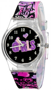 Czarno-Różowy Plastikowy Zegarek Dla Dziewczynki, PERFECT