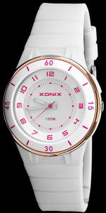 Damski I Młodzieżowy Zegarek Sportowy XONIX WR100M Z Podświetleniem - White + Rose Gold