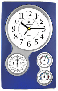 Zegar Ścienny PERFECT z Termometrem, Wilgotnościomierzem i Ciśnieniomierzem - Stacja Pogody Kuchenna Do Biura i Pokoju - Cichy Płynący Mechanizm - Urozmaica Wnętrze 