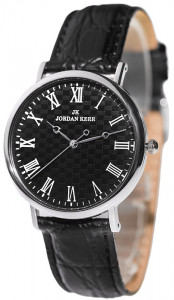 Klasyczny Zegarek Uniwersalny Jordan Kerr - Godziny Oznaczone Rzymskimi Cyframi - Prosta Przejrzysta Tarcza - Skórzany Tłoczony Pasek