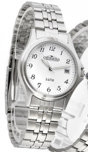 Zegarek Stalowy Na Bransolecie CHERMOND - Uniwersalny Model - Datownik - Srebrna Bransoleta, Biała Tarcza