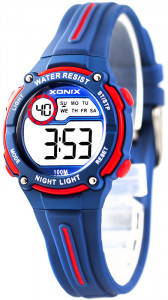 Sportowy Zegarek Elektroniczny XONIX - Wodoszczelny 100m - Uniwersalny Model - Wielofunkcyjny - Stoper, Data, Podświetlenie, Alarm - Granatowy z Czerwonymi Akcentami 
