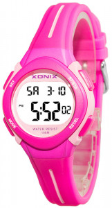 Cyfrowy Zegarek XONIX Dla Dziewczynki / Damski - Sportowy, Wodoszczelny 100m, Wielofunkcyjny - Mały Czytelny Wyświetlacz z Podświetleniem - Kolor Różowy - Girls