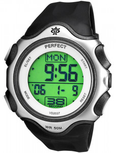 Uniwersalny Zegarek Sportowy PERFECT - Elektroniczny - Wielofunkcyjny Data, Stoper 12 Międzyczasów, Timer, 3 Alarmy - Pudełko