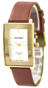 Mały Elegancki Damski Zegarek GR Z Prostokątną Kopertą Na Gładkim Skórzanym Pasku – Brązowy
