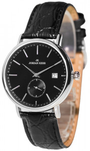 Zegarek Jordan Kerr Na Skórzanym Tłoczonym Pasku - Klasyczna Tarcza z Datownikiem + Mała Tarcza Sekundnika - Uniwersalny Model