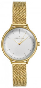 Wskazówkowy Damski Zegarek Jordan Kerr Na Bransoletce z Siatki - Klasyczna Elegancka Tarcza z Indeksami Godzin i Minut - Kolor Złoty