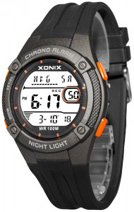 Sportowy Zegarek XONIX - Uniwersalny - Wodoszczelny 100m - Wielofunkcyjny - Stoper 15 Międzyczasów, Timer 3 Interwały, Czas Światowy Dla 24 Stref , 8 Alarmów + inne - Kolor Czarny