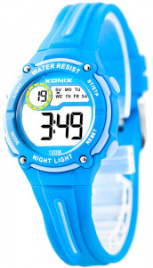 Sportowy Zegarek Elektroniczny XONIX - Wodoszczelny 100m - Uniwersalny Model - Wielofunkcyjny - Stoper, Data, Podświetlenie, Alarm - Niebieski z Jasnoniebieskimi Akcentami 