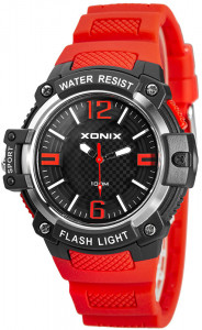 Męski i Młodzieżowy Zegarek Sportowy XONIX - Wskazówkowy z Podświetleniem - Podświetlenie Boczne LATARKA - Wodoszczelny 100m - CZERWONY