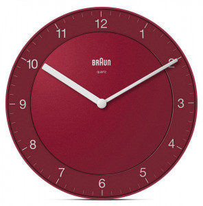 Nowoczesny Zegar Ścienny BRAUN - Czerwony Mat - Czytelna Tarcza - Średnica 20cm