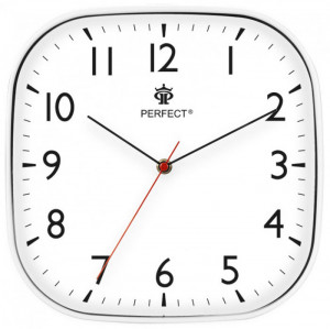 Zegar Na Ścianę PERFECT - Klasyczny Wygląd - Czytelne Indeksy - Kwadratowy z Zaokrągleniami – Biały