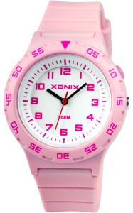 Wskazówkowy Zegarek z Podświetlaną Tarczą XONIX - Dziecięcy / Damski - Wyraźne Oznaczenia Godzinowe - Wodoodporny 100m - Kolor Różowy