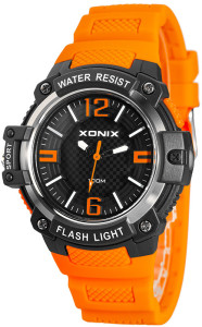 Męski i Młodzieżowy Zegarek Sportowy XONIX - Wskazówkowy z Podświetleniem - Podświetlenie Boczne LATARKA - Wodoszczelny 100m - POMARAŃCZOWY