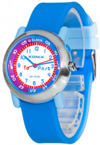 Kolorowy Zegarek Dla Dziewczynki XONIX WR100m - Wskazówkowy z Podświetleniem - Wszytkie Indeksy Na Tarczy - Idealny Do Nauki Godzin i Nie Tylko - NIEBIESKI + Pudełko 