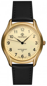 Zegarek PERFECT Na Skórzanym Pasku - Czytelna Złota Tarcza z Wyraźnymi Indeksami - Elegancki - Uniwersalny Model