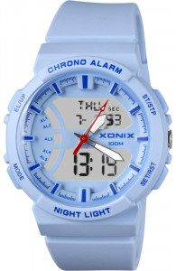 Sportowy Zegarek XONIX - LCD + Wskazówki - Wodoszczelność 100m - Młodzieżowy / Damski - Wielofunkcyjny - 5 Niezależnych Alarmów - Timer - Stoper - Podświetlenie – Niebieski