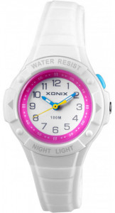 Mały Zegarek Wskazówkowy XONIX - Dziecięcy Dla Dziewczynki / Damski - Podświetlenie - Wodoszczelny 100m - Wyraźne Oznaczenia - BIAŁY